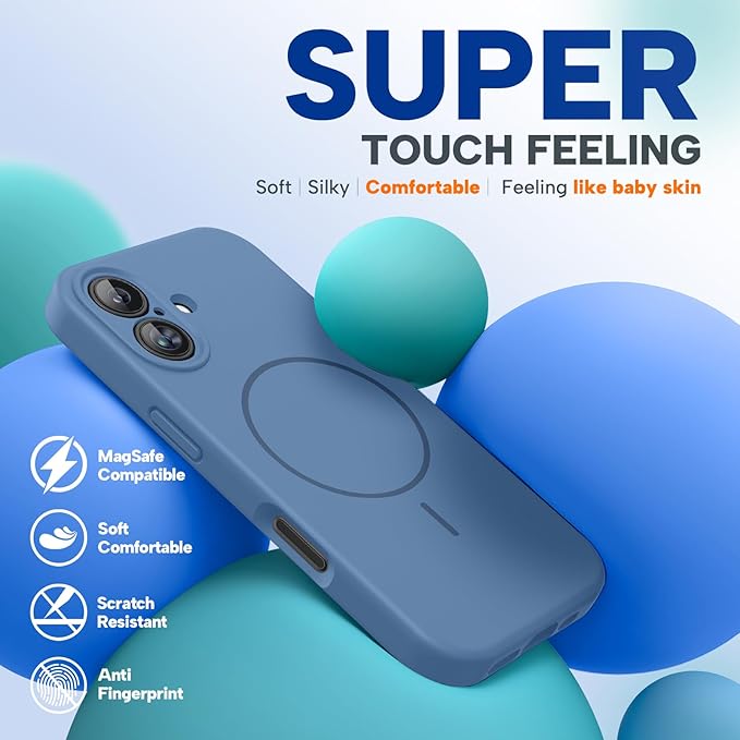 Miracase Magnetic for iPhone 16 Plus Case, [Soft Anti-Scratch Microfiber Lining], Compatible with MagSafe, Liquid Silicone Shockproof Drop Protection Phone Case for 16 Plus,Glass Blue