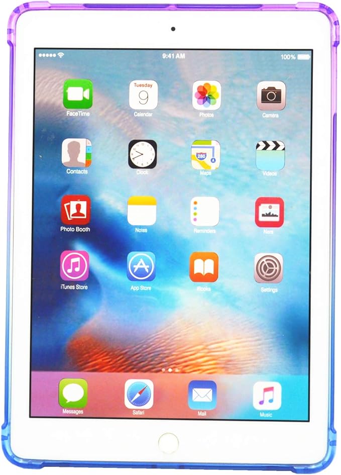 for Apple iPad 9th/8th/7th Generation Case 10.2 inch (2021/2020/2019),Slim Lightweight Translucent Clear Soft TPU Back Shockproof Cover Silicone Corner Protective Tablet Shell, Purple & Blue