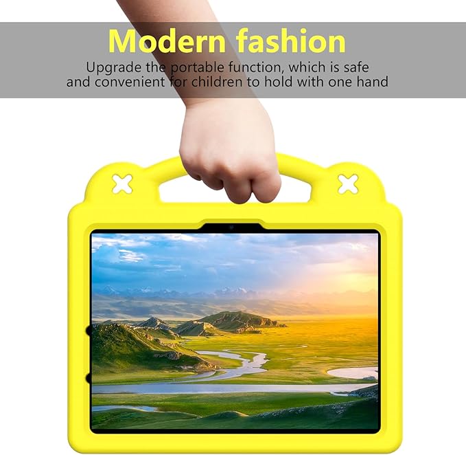 Dteck for iPad Air 6th Gen 11 Inch, iPad Pro 11 Inch 5th Gen Case: Cartoon Panda Shockproof Rugged Lightweight Convertible Stand Kids Friendly Tablet Case with Handles, Yellow