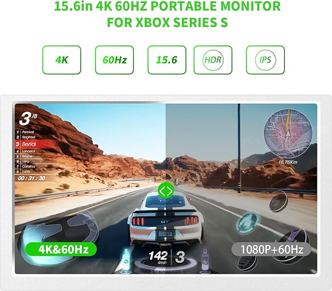 G-STORY 15.6" Portable Monitor for Xbox Series S 4K Portable Gaming Monitor IPS Screen for Xbox Series S（not Included） with Two HDMI, HDR, Freesync Game Mode Travel Monitor