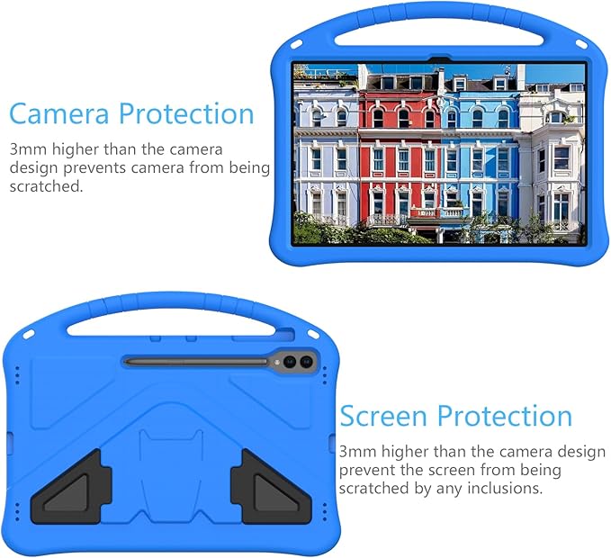 Kids Case for Samsung Galaxy Tab S10 Ultra/S9 S8 Ultra 14.6-inch Tablet, Techcircle Light Weight Shock Proof EVA Foam Handle Rugged Stand Protective Cover, Blue