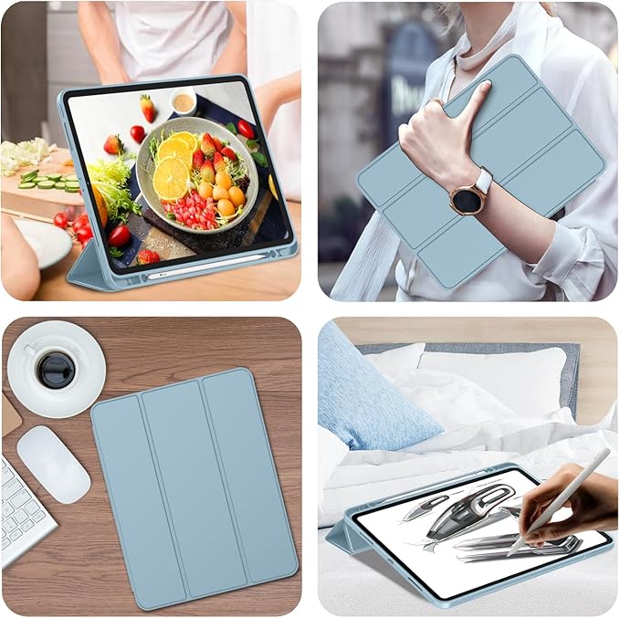 iMieet Case for iPad Pro 11 Inch (M5) 2025 /(M4) 2024 5th Gen, Trifold Stand Smart Cover with Pencil Holder and Soft TPU Back, Auto Wake/Sleep (Light Blue)