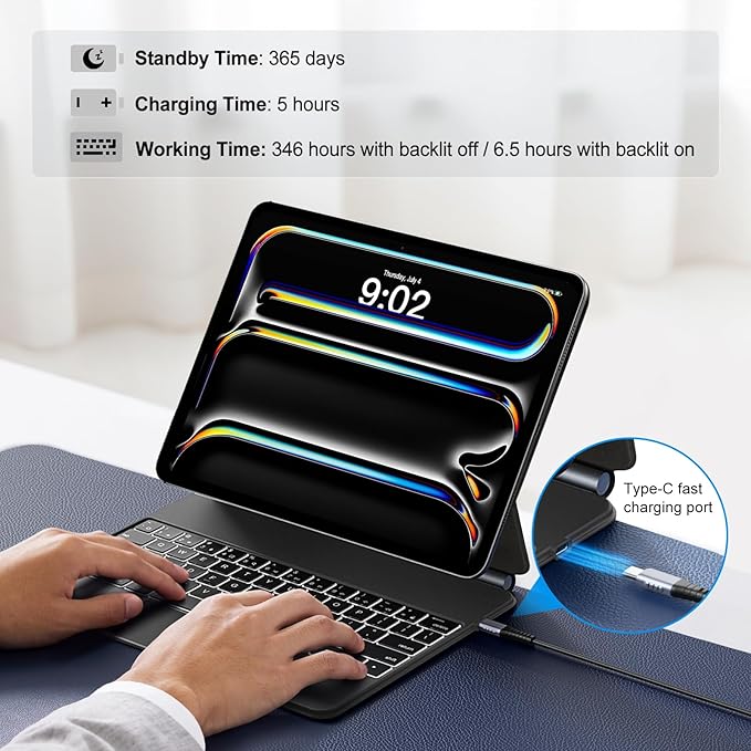 runelk Keyboard Case for iPad Pro 13-inch (M4 2024 / M5 2025), Magic-Style Magnetic Keyboard Case with Multi-Touch Trackpad, Floating Cantilever Stand Compatible with iPad Pro 13 - Graphite Black