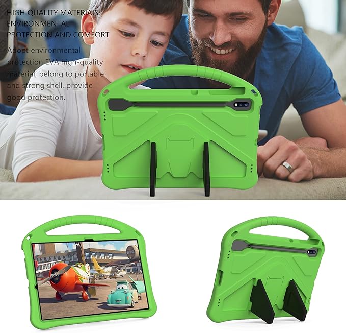 Kids Case for Samsung Galaxy Tab S10+/S9+/S8+/S7 FE/S7+/S9 FE+ 12.4", Techcircle Light Weight Shock Proof EVA Foam Handle Rugged Stand Protective Case for Galaxy Tab S9 FE Plus/S10 Plus 2024, Green