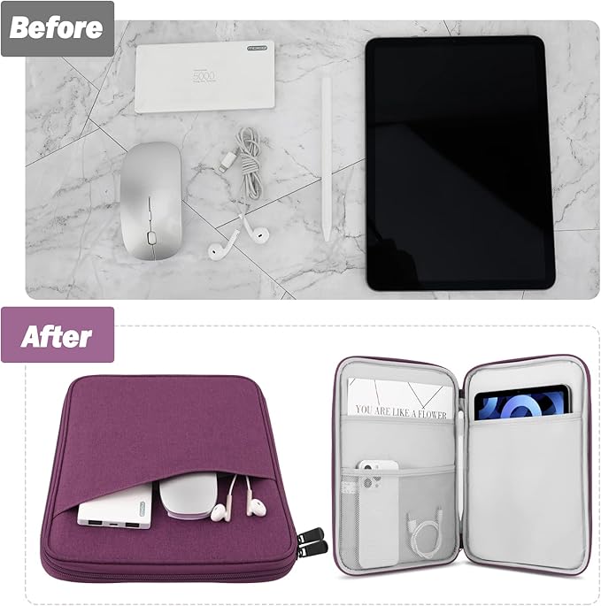 MoKo 9-11 Inch Tablet Sleeve Case, Fits New 11inch iPad Air M4/Pro M5, iPad A16 11", i-Pad 10/9/8/7th/Air 5/4th 10.9"/10.2", Tab S9/S8 11", Protective Bag Carrying Case with Pocket, Purple