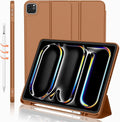 iMieet Case for iPad Pro 11 Inch (M5) 2025 /(M4) 2024 5th Gen, Trifold Stand Smart Cover with Pencil Holder and Soft TPU Back, Auto Wake/Sleep (Brown)