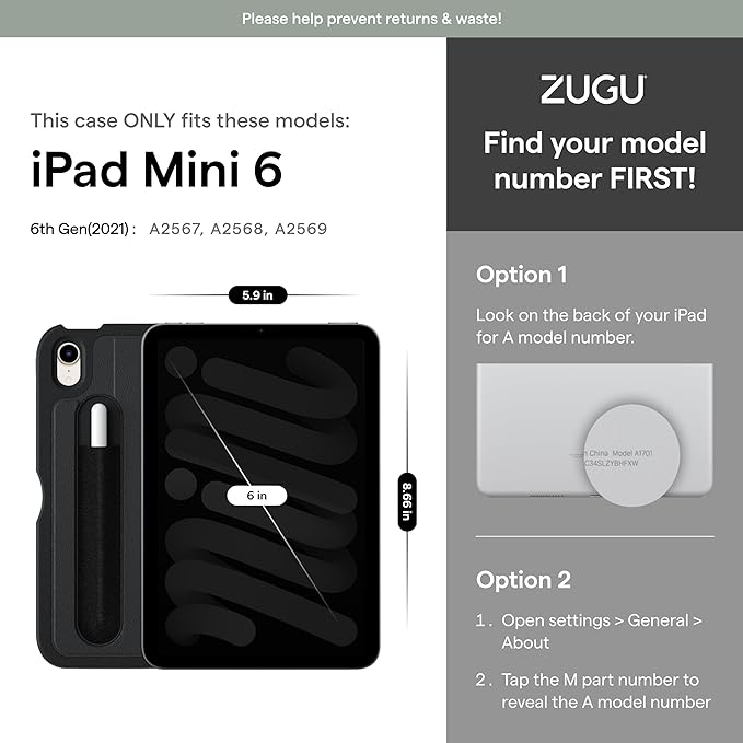 ZUGU Case for 2024 iPad mini 7 & 2021 iPad mini 6, Slim Protective Cover, Apple Pencil Pocket, 5 ft. Drop Protection, Secure 7 Angle Magnetic Stand, Sleep/Wake Cover (A17 Pro, A2567, A2568, A2569)