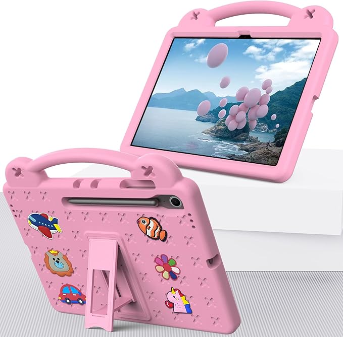 AKABEILA Compatible with Samsung Galaxy Tab S10 Lite 2025 10.9 inch Tablet Case, Kids Friendly Universal Lightweight Shockproof Protective Case with Shoulder Strap & Stand Handle Pink