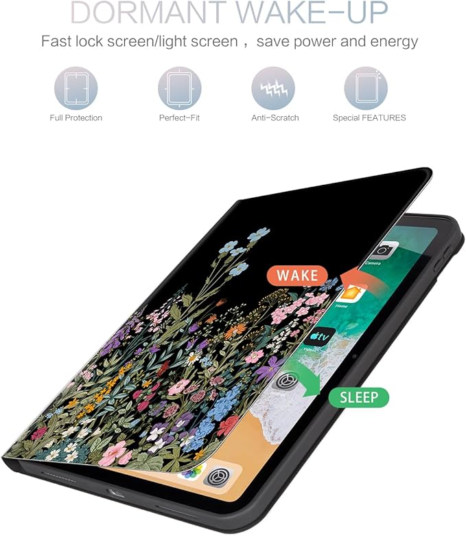 for iPad (A16) 11Th/10Th Generation Case 2025/2022, for iPad Case 11Th/10Th Generation, 10Th/11Th Gen iPadCase Cover Auto Wake/Sleep Multi-Angle Viewing Adjustable Stand, Black Flower