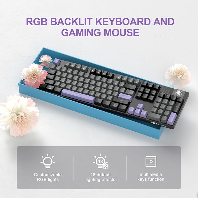MageGee Mechanical Gaming Keyboard, Wired USB RGB Backlit Keyboard, 104-Key 100% Anti-Ghosting Mechanical Keyboard with Red Switches, Side-Printed Keycaps for Windows PC & Mac