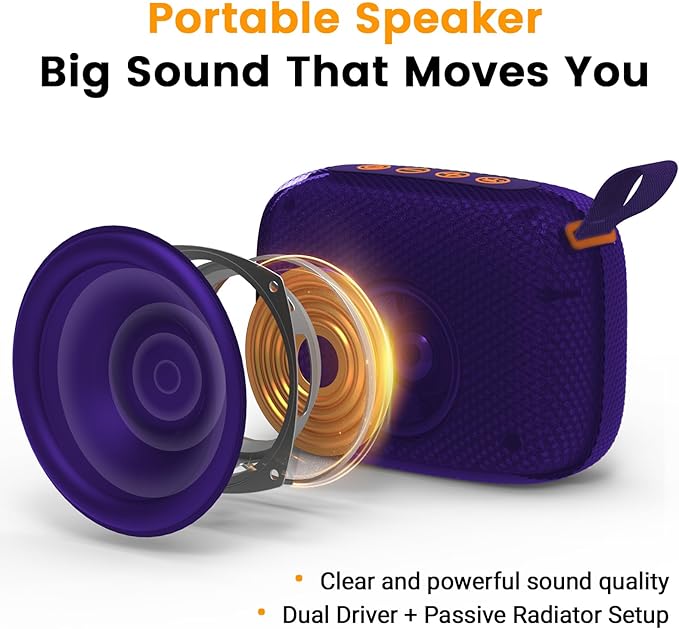 Portable Waterproof Bluetooth Speaker IPX5 for Outdoor,HD Sound All-Day Playtime, BT5.3,Wireless Speakers with Lights, Essentials for Beach/Party/Camping,Gifts for Men Women Boys Girls-Purple