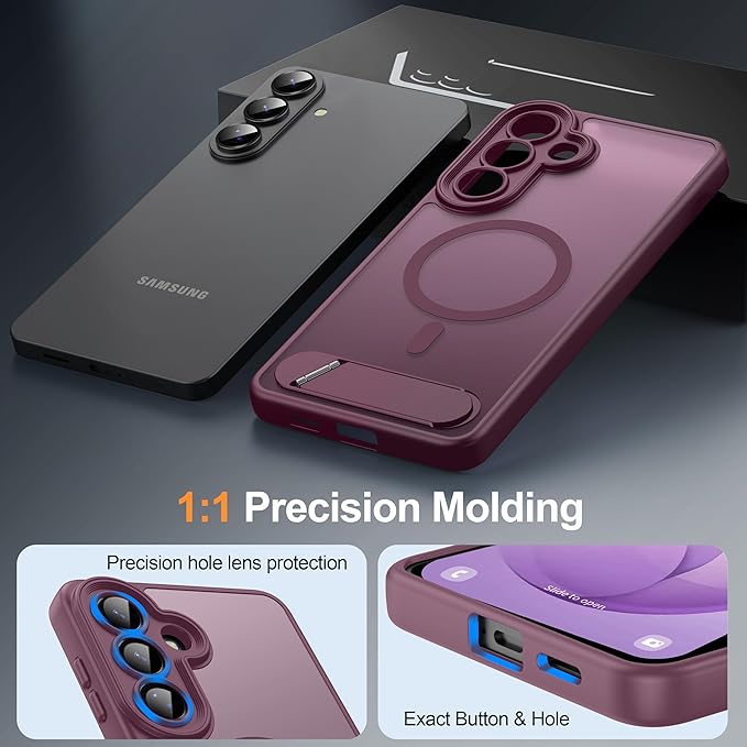 Magnetic for Samsung Galaxy S26+ Plus Case, [Compatible with MagSafe][Full Camera Protection][Built-in Invisible Kickstand] Translucent Matte Phone Case for S26 Plus 6.7" - Wine Red