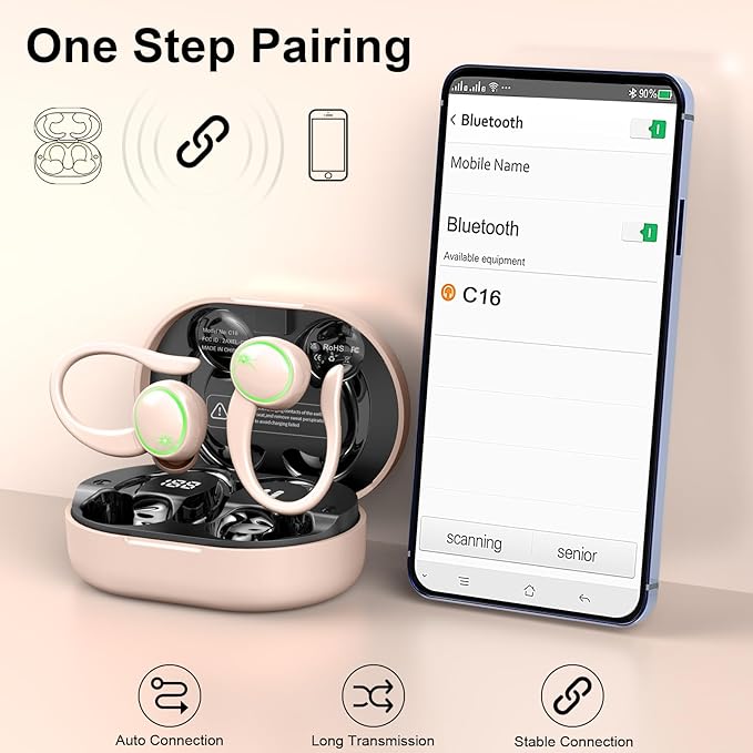 Matast Wireless Earbuds, Bluetooth 5.4 Headphones Sports, 50H Playback Over-Ear Buds with ENC Noise Cancelling Mic, 3D HiFi Stereo Fitness Earphones with Earhooks, IP7 Waterproof Headset for Runing