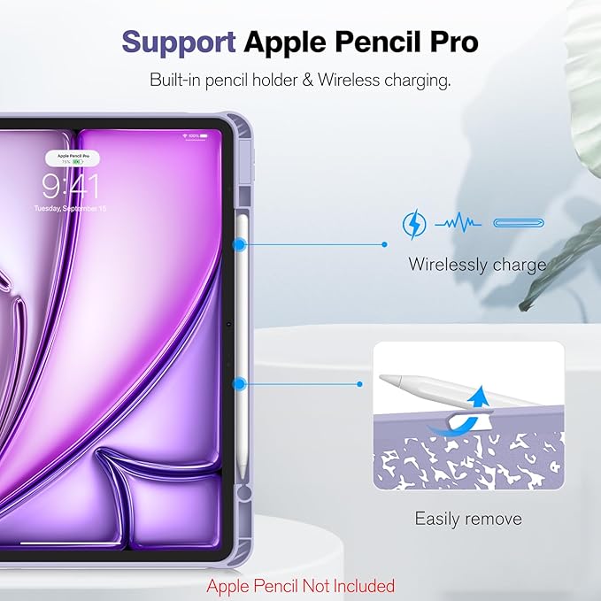 Fintie SlimShell Case for iPad Air 13-inch M4/M3/M2 (2026/2025/2024) - [Built-in Pencil Holder] Soft TPU Protective Stand Back Cover with Auto Wake/Sleep, Composition Book Lilac