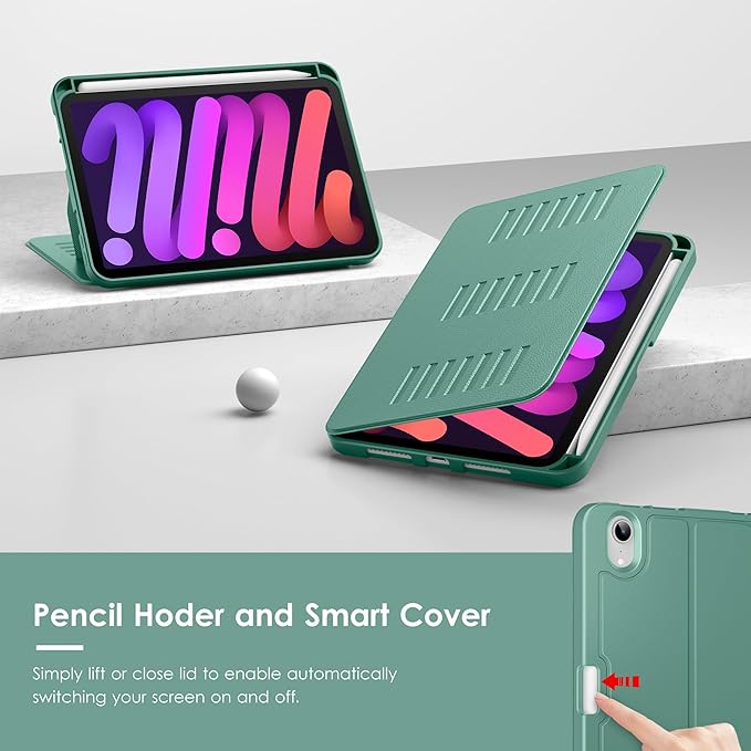 VIKESI Case for iPad mini 7 (A17 Pro) and iPad mini 6,Multiple Angles Magnetic Stand Cover,Shockproof Soft Back,Pencil Holder,and Auto Sleep/Wake,Forest Green
