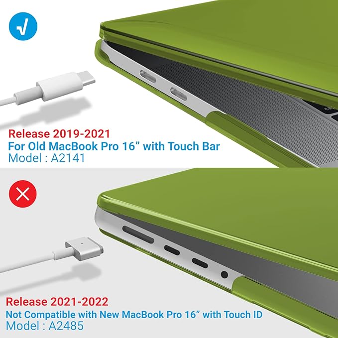 IBENZER Compatible with MacBook Pro 16 Inch Case A2141 Release 2020 2019, Hard Shell Case with Keyboard Cover & Type C Adapter for Old Version Mac Pro 16’’, Avocado Green, T16AVGN+1TC