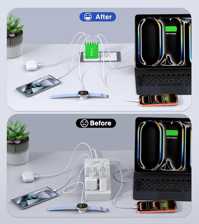 2 Pack 50W USB C Fast Charger Block,5-Port Type C Wall Charger Brick,2 USB A & 3 USB C PD3.0 Power Adapter Multiport Charging Plug Box for iPhone 13/14/15/16/17,Pad Mini/Pro, Cellphones(Green)