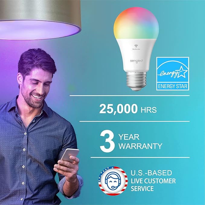 Sengled Smart Bulb, WiFi Light Bulbs, Color Changing Light Bulb, Smart Light Bulbs that Work with Google Assistant, A19 RGB Light Bulb No Hub Required, 60W Equivalent 800LM CRI>90, 1Pack