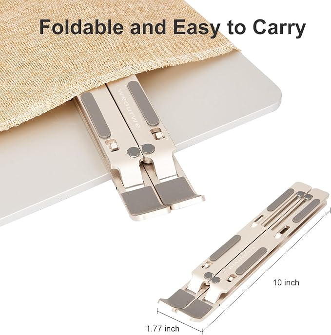 Ergonomic and Foldable Laptop Stand for Desk, Adjustable Riser, Fits All Laptops and Notebooks up to 17,Ultra-Thin,Ventilated Cooling,ABS+Silicone,Starlight.