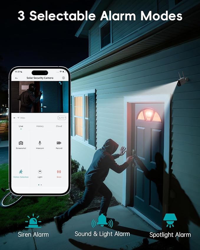 ZUMIMALL Solar Security Cameras Wireless Outdoor, 2K Camera for Home Security, Front Door, Yard & Garage, No Wiring, Color Night Vision, 2.4GHz WiFi, 2-Way Talk, Spotlight & Siren, IP66/Alexa/Cloud
