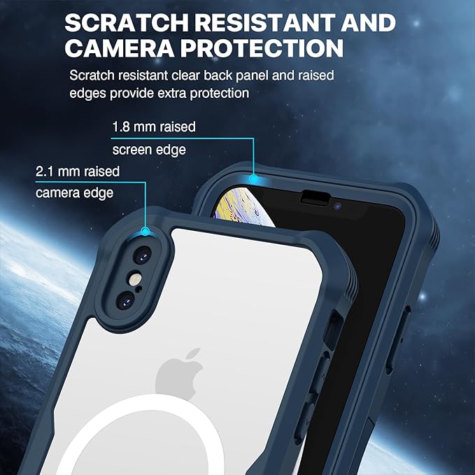 CENHUFO Magnetic Privacy for iPhone X Case/iPhone Xs Case, Full Body Phone Case Built-in 9H Tempered Glass Privacy Screen Protector [Compatible with Magsafe] Shockproof Bumper Clear Cover - Blue