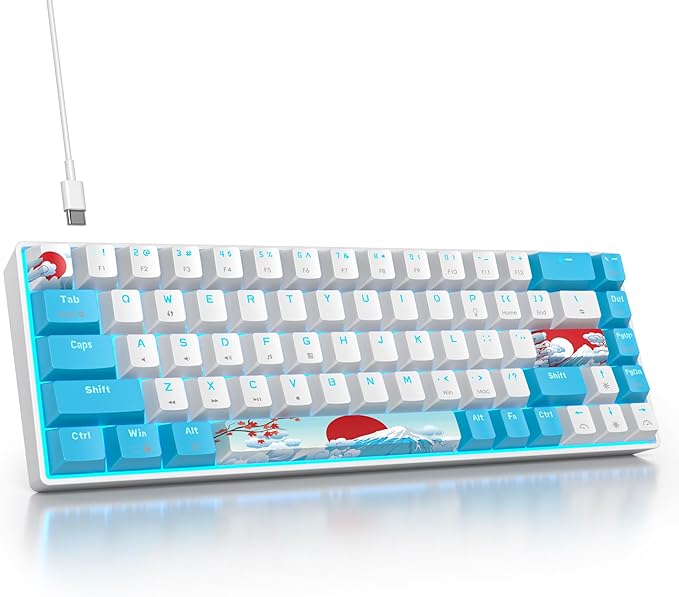 65 Percent Mechanical Gaming Keyboard 65% Portable Keyboard 68 Keys Compact Wired Keyboard RGB Backlit for PC Laptop Gamer(68 Sea/Blue Switch)