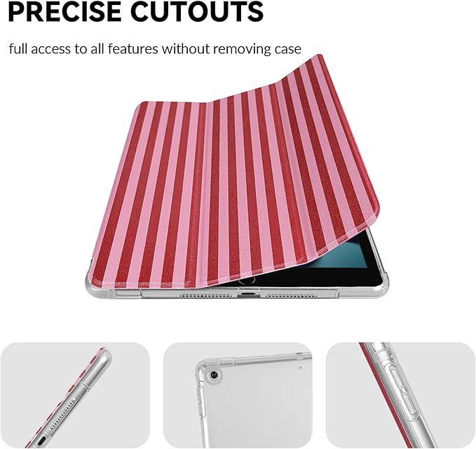 Lovmooful Compatible for iPad 9/8/7 (10.2-Inch,2021/2020/2019 Model,9th/8th/7th Generation) Case with Pencil Holder Cute Striped with Aesthetic Design Soft TPU Trifold Stand Protective-Red