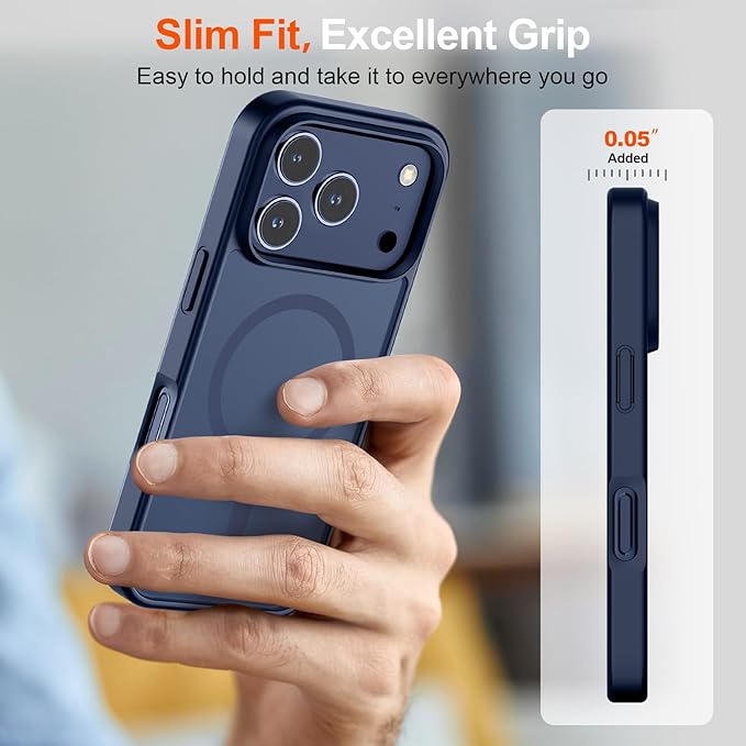 SUPFINE Magnetic for iPhone 17 Pro Case (Compatible with MagSafe)(Military Grade Drop Protection) Translucent Matte Shockproof with Anti-Fingerprint Phone Cover,Dark Blue