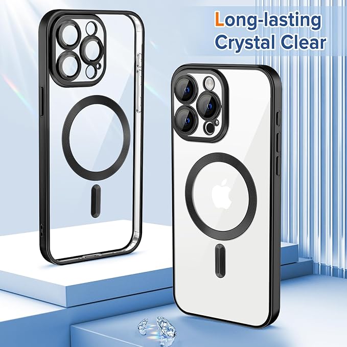 Hython Magnetic Clear for iPhone 15 Pro Case with Camera Lens Protector [Compatible with MagSafe] Luxury Plating Edge Slim Soft TPU Cover Protective Phone Case for iPhone 15 Pro 6.1", Matte Black