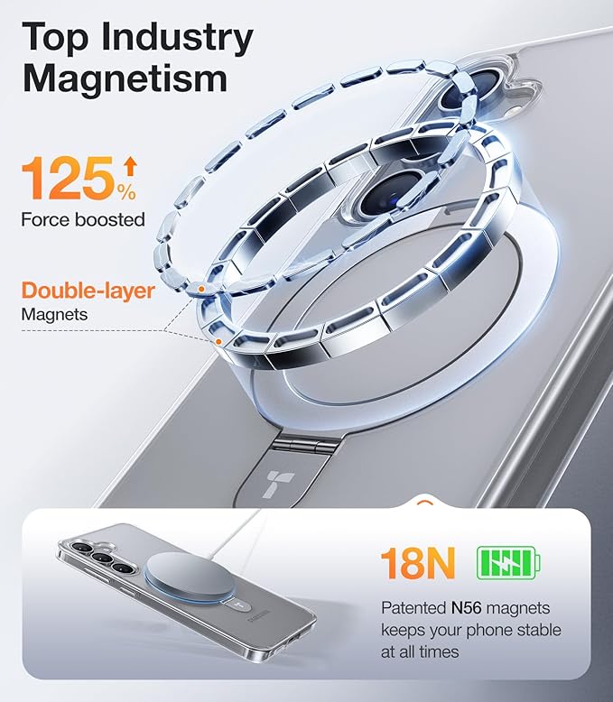 TORRAS Magnetic Stand for Samsung Galaxy S25 Case, [Compatible with MagSafe] [Military Grade Drop Tested] Shockproof Ring Translucent Slim Protective Phone Case for S25 Case Ostand, Clear