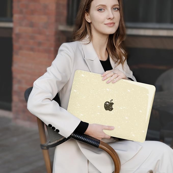 MOSISO Compatible with MacBook Air 13 inch Case 2022 2021 2020 2019 2018 A2337 M1 A2179 A1932, Glitter Plastic Hard Shell&Keyboard Cover&Screen Film&Storage Bag for MacBook Air 13 inch, Gold
