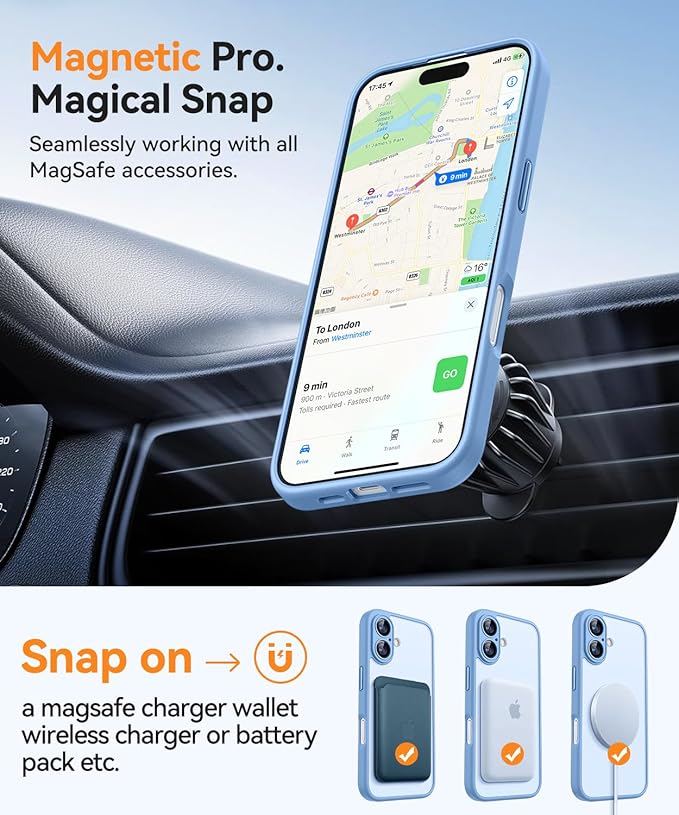 CANSHN Magnetic for iPhone 16 Plus Case, Upgraded [Full Camera Protection] [Compatible with Magsafe] [Translucent Matte] Shockproof Protective Phone Case for iPhone 16 Plus - Light Blue