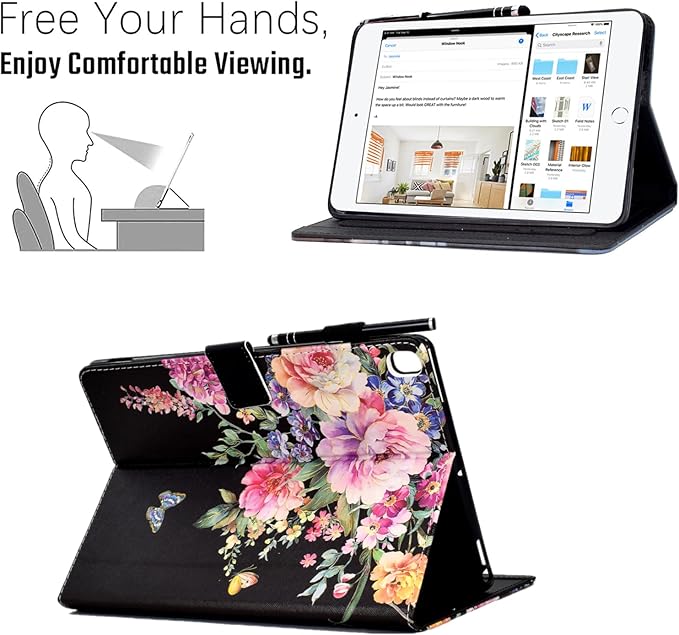 for iPad 9.7 Inch Case iPad 6th/5th Generation Case 2018 2017, PU Leather Folio Stand Cute Cover for iPad 9.7 inch/iPad Pro 9.7/iPad Air 2/iPad Air 1, Auto Sleep/Wake, Flowers
