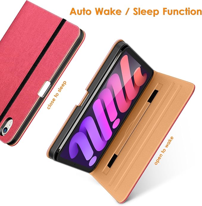 DTTO for iPad mini 7th (A17 Pro) 2024/iPad Mini 6th Generation Case 2021 8.3 Inch, Premium Leather Business Folio Stand Cover for Mini 7/6 with Pencil Holder-Multiple Viewing Angles, Watermelon red