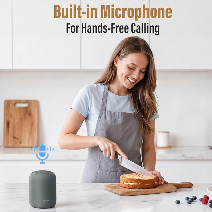 Bobtot Portable Bluetooth Speakers Wireless, Waterproof Speaker with 24H Playtime, Loud Stereo Sound, TWS, Built-in Microphone, Small Size with Carry Lanyard, Gray