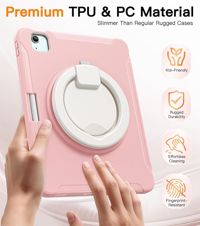 BATYUE Shockproof Case for iPad Air 11" M2/M3/M4, Air 4/5 10.9", iPad Pro 11" 1st-4th Gen 2018-2022 | 360° Multi-Angle Stand (Portrait & Landscape) & Grip, Built-in Pencil Holder, Pink