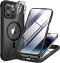 Miracase Magnetic for iPhone 14 Pro Case 6.1 inch, (Compatible with MagSafe) Upgrade Full-Body Clear Phone Bumper Case with Built-in 9H Tempered Glass Screen Protector, Black