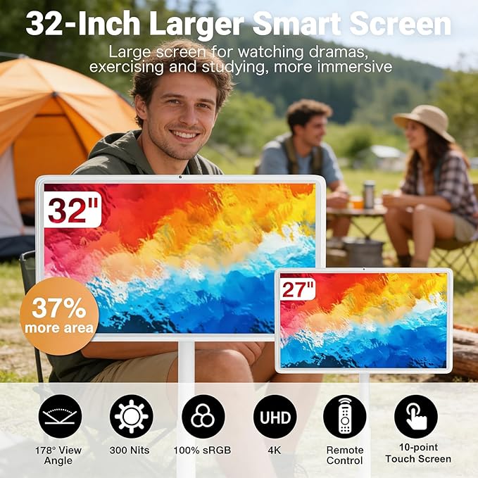 1080p/4k Smart Portable Wireless Touch Screen TV on Wheels,Portable Touch Screen Monitor,8+128G,with 21.5in/27in/32in Large Display 27in