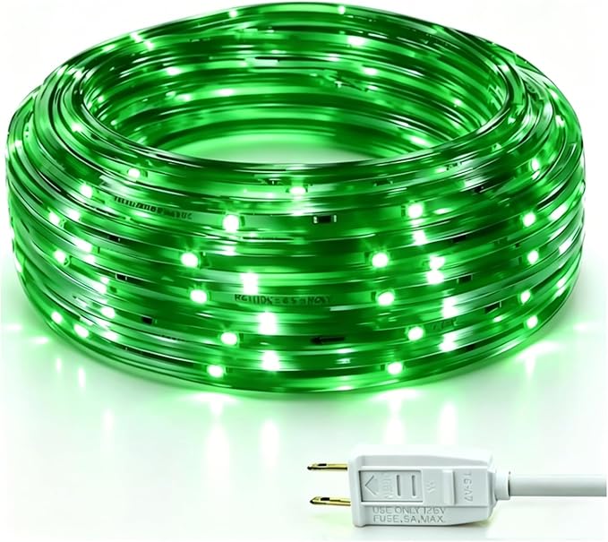 LED Rope Lights, 33Feet Green Flat Flexible Strip Light, Plug in Novelty Lighting, Connectable and Waterproof for Home Christmas Holiday Garden Patio Party Decoration