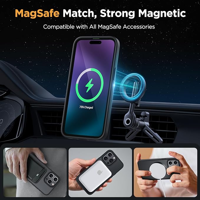 Miracase Magnetic for iPhone 15 Pro Case 6.1 inch (Compatible with MagSafe)（with 2X Screen Protectors）Military-Grade Protection, Anti-Fingerprint Translucent Matte Phone Cover, Black