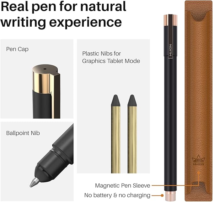 HUION Note 2-in-1 Digital Notebook Drawing Tablet With Battery-free Pen, Bluetooth Wireless Paper Tablet Electronic Writing Pad for Note-taking, Digital Art & Meeting, Refillable A5 Notepad, 9.5x7inch