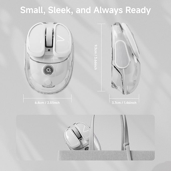SEUNKWANG EWEADN Q9 Wireless Clear Mouse Dual Mode Bluetooth & 2.4G USB Computer Mouse with RGB Lighting, Silent Clicks, Multi-Device Compatibility for Laptop, PC, MacBook, iPad Cute Mouse-White