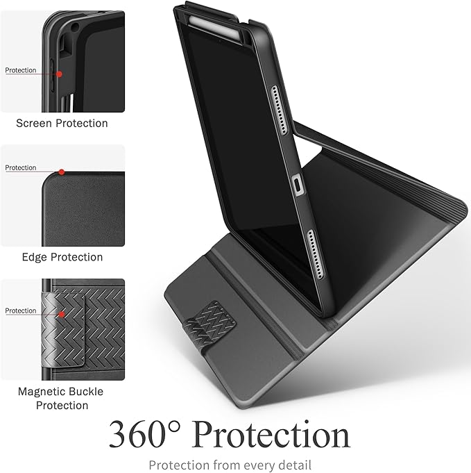 auaua Case for iPad Pro 13 Inch (M5/M4) 2025/2024, PU Leather Case with Pencil Holder, Supports Pencil Pro and Pencil(USB-C), Adjustable Angles, Auto Sleep/Wake (Grey)