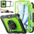 SEYMAC stock Case for iPad Air 11-inch M4-M2 2026-2024 (Gen 8-6), Shockproof Heavy Duty Case with Screen Protector, Pencil Holder, Rotating Stand, Hand Strap, Shoulder Strap, Green