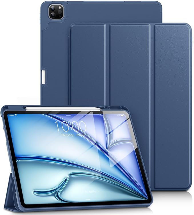 DTTO for iPad Air 13 Inch Case M4/M3/M2 2026/2025/2024, iPad Pro 12.9 Inch Case (6th/5th/4th/3rd Gen), Smart Slim Trifold Stand Soft Cover with Pencil Holder, Navy Blue