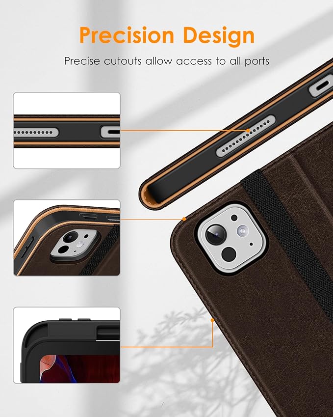 DTTO for iPad Pro 13 inch Case (M5/M4) 2025/2024, Premium Leather Business Folio Stand Cover with Pencil Holder - Auto Wake/Sleep & Multiple Viewing Angles, Built in Hand Strap & Pocket, Dark Brown