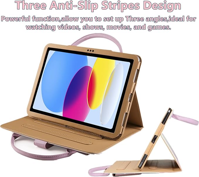 Cute Case for iPad 11 inch (A16) 2025 / 10th Generation 10.9 inch 2022, iPad 10 / 11th Gen Case, Slim Handbag Leather Protective Cover with Stand Hand Strap Pocket for Girls Woman Kids,Pink