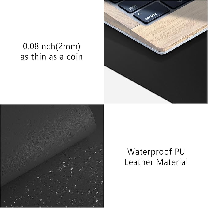 Leather Desk Pad Protector, Mouse Pad, Non-Slip Computer Mat for Desk, PU Leather Office Desk Mat for Home Office, Waterproof Laptop Desk Blotter Pad for Keyboard and Mouse, Black (13.7''X23.6'')