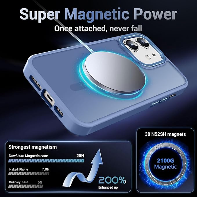 Newfuture Designed for iPhone 11 Case with Strong Magnetic [13 FT Military Drop Protection] [Compatible with Magsafe] Slim Translucent Matte Shockproof with Anti-Fingerprint Phone Case, Light Blue