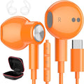 USB C Headphones Wired Type C Earphones for Samsung/Galaxy S26 S25 S24 Plus S23 S22 S21 S20 Ultra Magnetic Corded Earbuds for iPhone 15 Pro Max 16 16e 17 17e Air for Apple/Android Ear Buds Orange